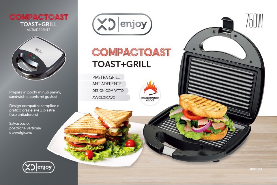 XD Enjoy XDUS1180 tostiera 750 W Nero, Argento