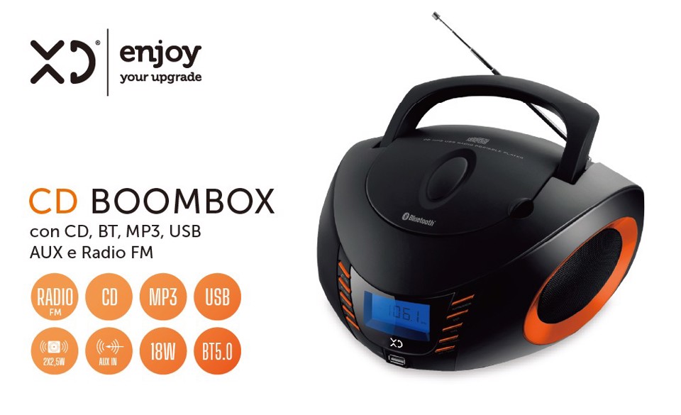 XD Enjoy XDUSB882BKORG impianto stereo portatile Digitale 5 W FM Nero, Arancione Riproduzione MP3