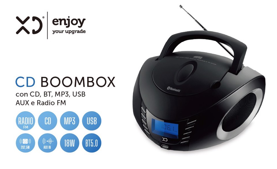 XD Enjoy XDUSB882BKSIL impianto stereo portatile Digitale 5 W FM Nero, Argento Riproduzione MP3