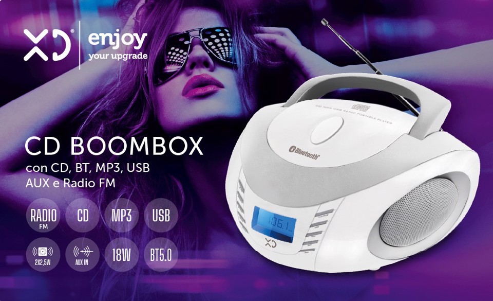 XD Enjoy XDUSB882WHSIL impianto stereo portatile Digitale 5 W FM Argento, Bianco Riproduzione MP3