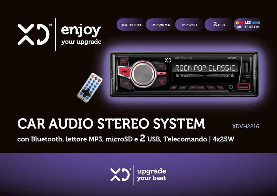 XD Enjoy XDVH2216 Ricevitore multimediale per auto Nero 100 W Bluetooth