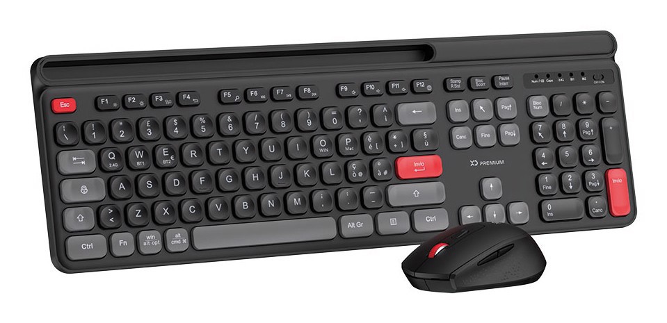 XD Enjoy XDYM2530 tastiera Mouse incluso USB + Bluetooth QWERTY Italiano Nero, Grigio, Rosso
