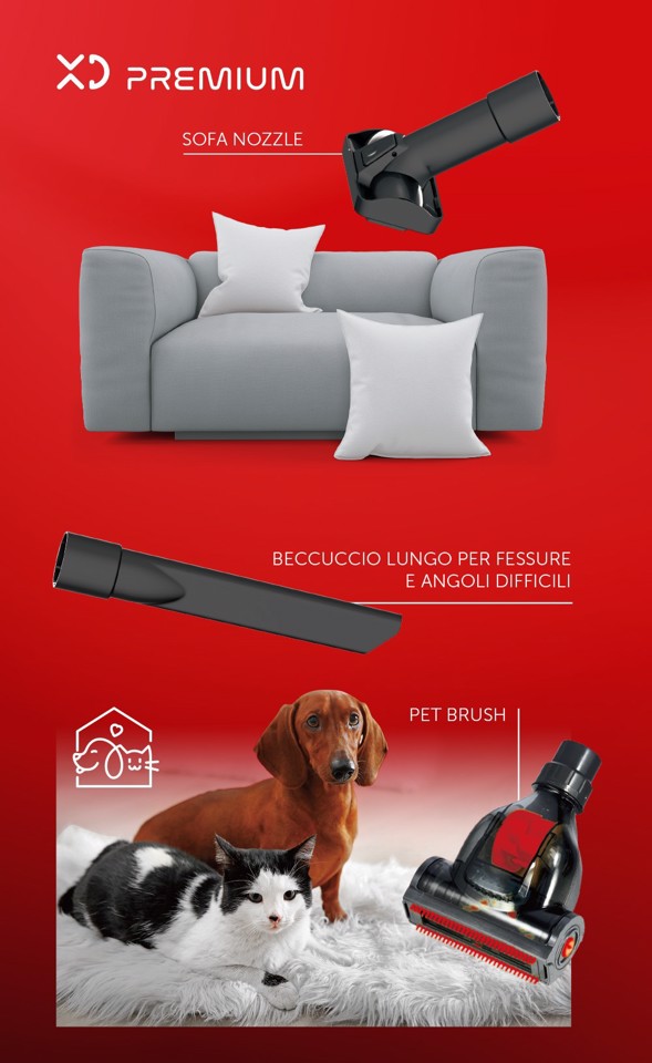 XD Premium Scopa Elettrica Ciclonica A Filo 600W - Convertibile In Aspirabriciole