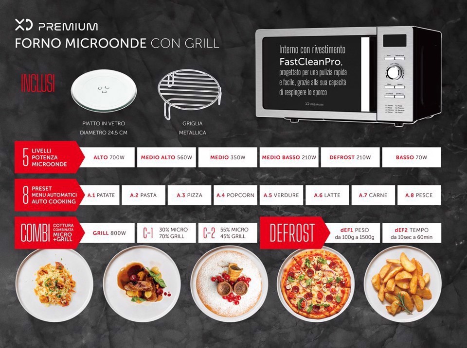 XD Premium XDDWMX70D forno a microonde Argento Microonde con grill Superficie piana 20 L 700 W