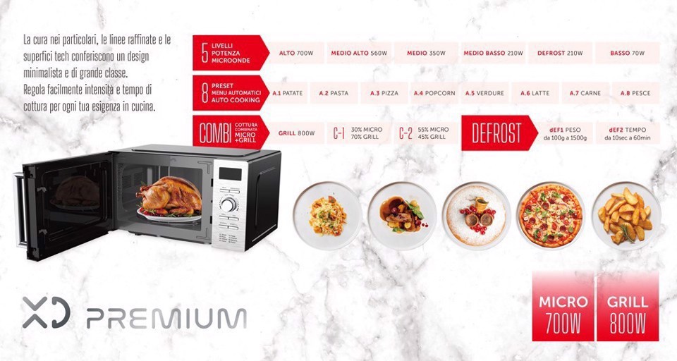 XD Premium XDDWMX70D forno a microonde Argento Microonde con grill Superficie piana 20 L 700 W
