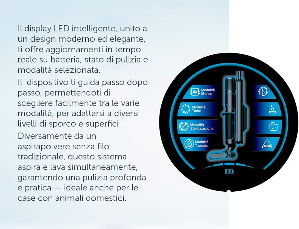 Lavapavimenti e scopa elettrica ricaricabile (2 in 1) Secco e bagnato doppio serbatoio fino a 60 minuti di autonomia. XDSWE33M