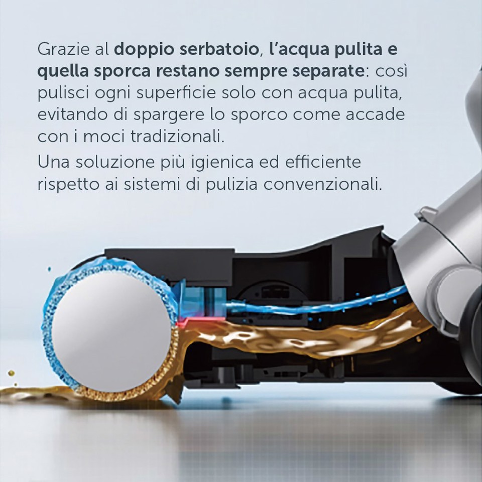 Lavapavimenti e scopa elettrica ricaricabile (2 in 1) Secco e bagnato doppio serbatoio fino a 60 minuti di autonomia. XDSWE33M
