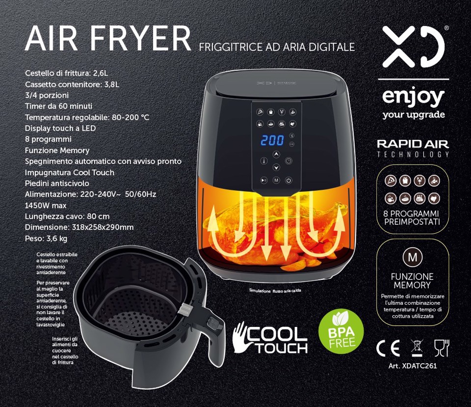 XD Enjoy XDATC261 Friggitrice ad Aria 2,6 L 1500W colore Nero