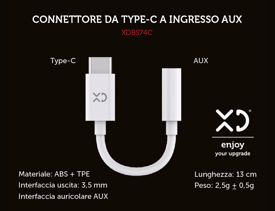 XD Enjoy XDBS74C adattatore per inversione del genere dei cavi USB Type C 3,5 mm Bianco