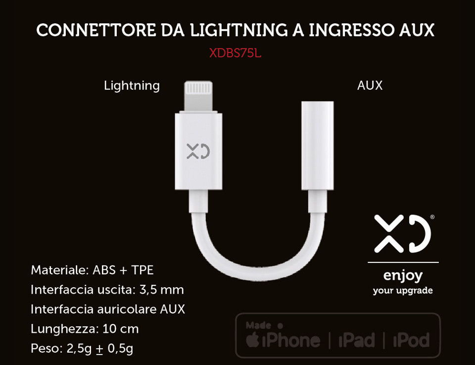 XD Enjoy XDBS75L adattatore per inversione del genere dei cavi Lightning 3,5 mm Bianco
