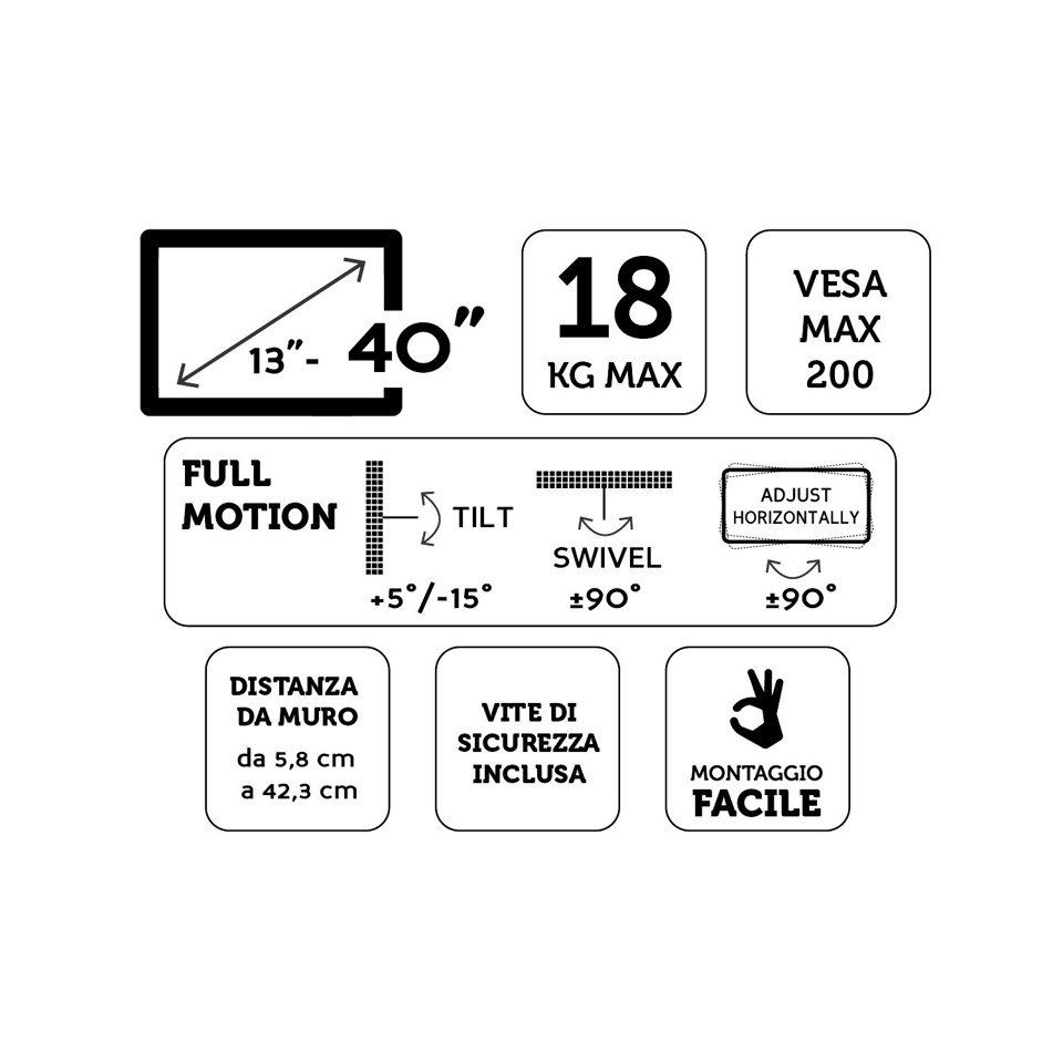 XD Enjoy XDCIM21A Supporto TV a parete 101,6 cm (40") Nero