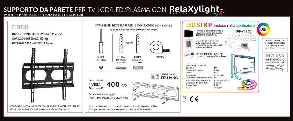 XD Enjoy XDCIM3720LED Supporto TV a parete 139,7 cm (55") Nero