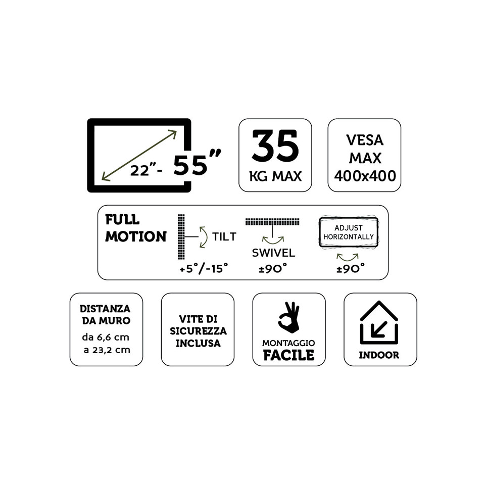 XD Enjoy XDCIM41S Supporto TV a parete 139,7 cm (55") Nero