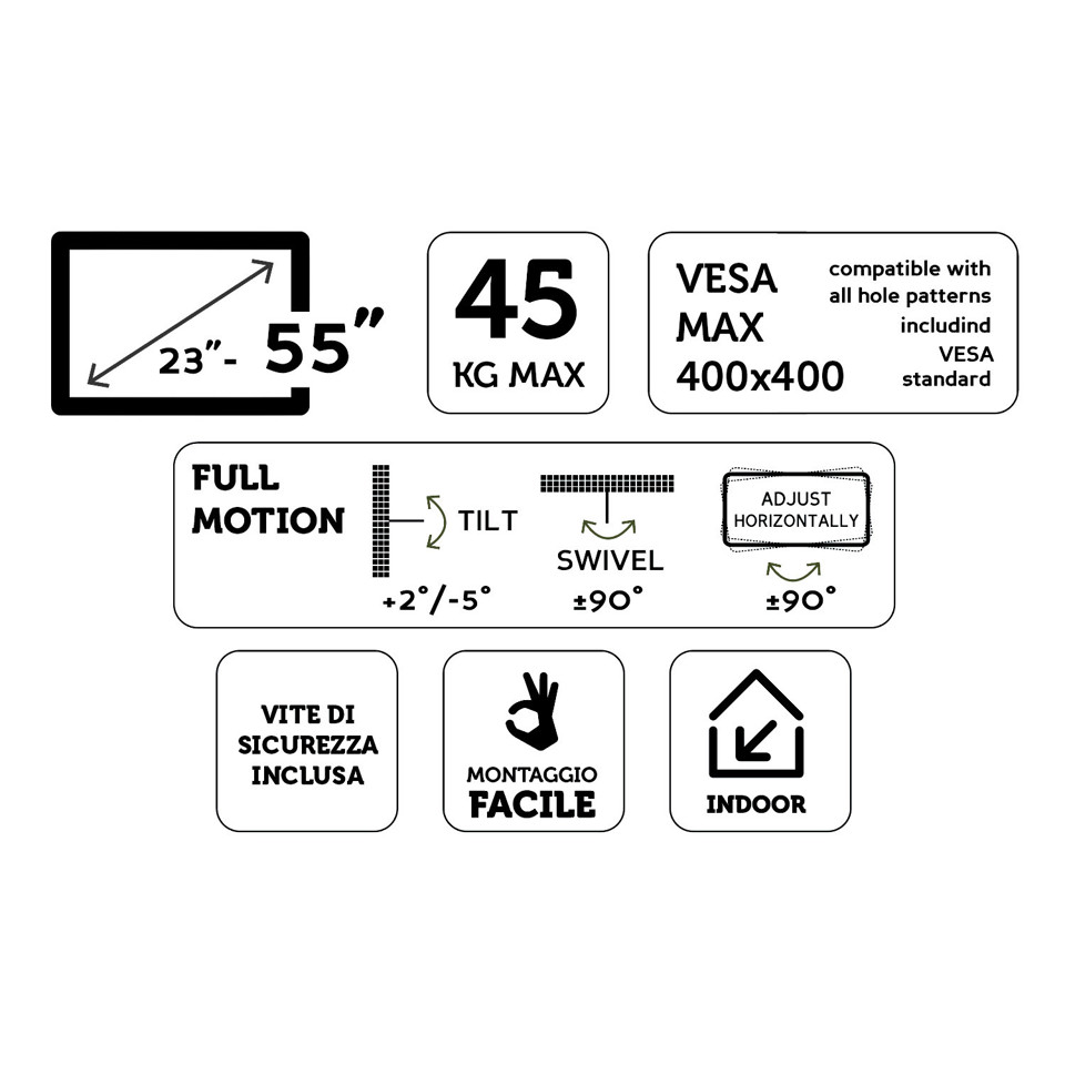 XD Enjoy XDCIM43A Supporto TV a parete 139,7 cm (55") Nero