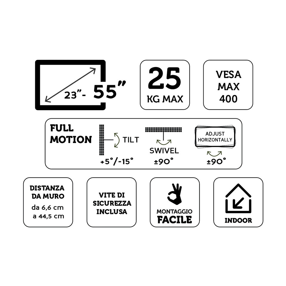 XD Enjoy XDCIM4433X Supporto TV a parete 139,7 cm (55") Nero