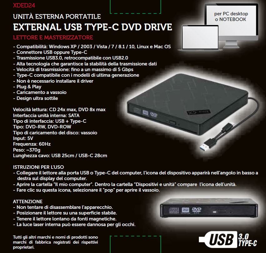XD Enjoy XDED24 masterizzatore lettore di disco ottico DVD-RW Nero