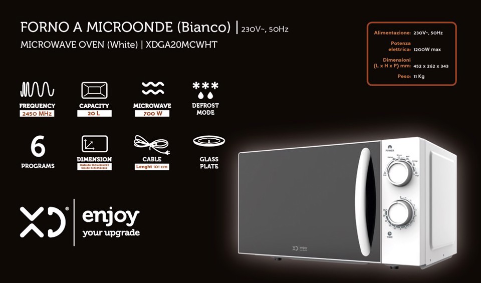 XD Enjoy XDGA20MCWHT forno a microonde Superficie piana Solo microonde 20 L 700 W Bianco
