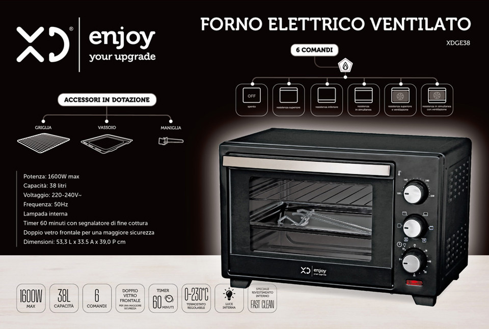 XD Enjoy XDGE38 fornetto con tostapane 38 L 1600 W Nero