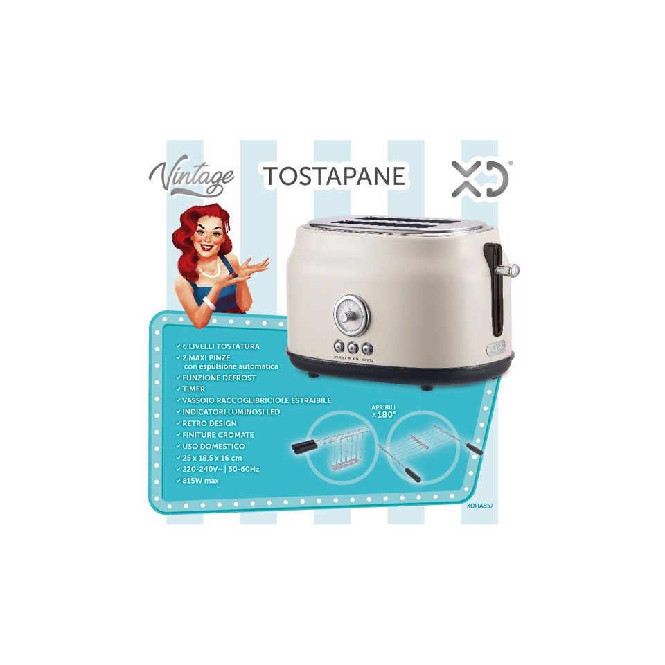 XD Enjoy XDHA857 tostapane 2 fetta/e 815 W Avorio vintage