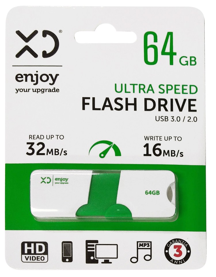 XD Enjoy XDHU905GRE unità flash USB 64 GB USB tipo A 3.0 Verde, Bianco
