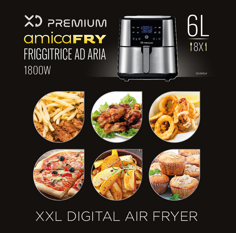 XD Premium XDJW514 friggitrice ad aria 6 L 1800 W colore Nero, Acciaio inossidabile