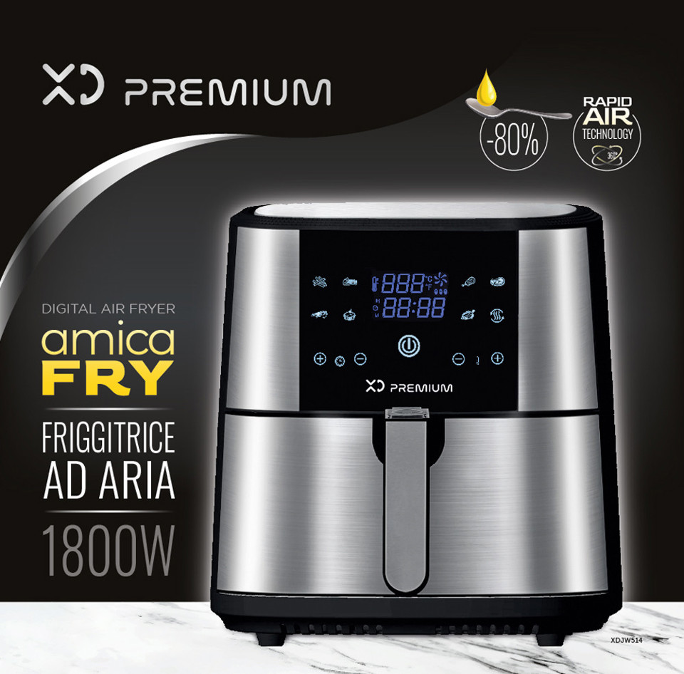 XD Premium XDJW514 friggitrice ad aria 6 L 1800 W colore Nero, Acciaio inossidabile