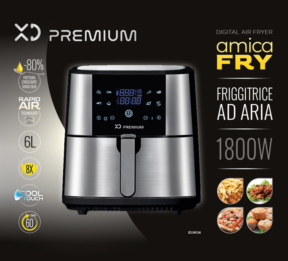 XD Premium XDJW514 friggitrice ad aria 6 L 1800 W colore Nero, Acciaio inossidabile