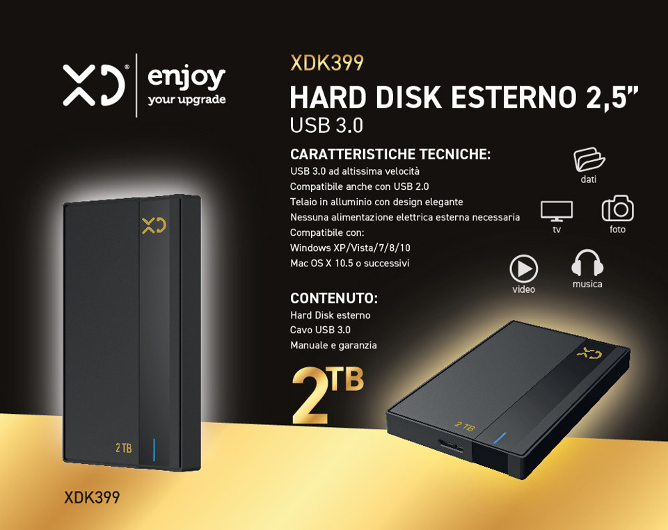 XD Enjoy XDK399 disco rigido esterno 2000 GB Nero