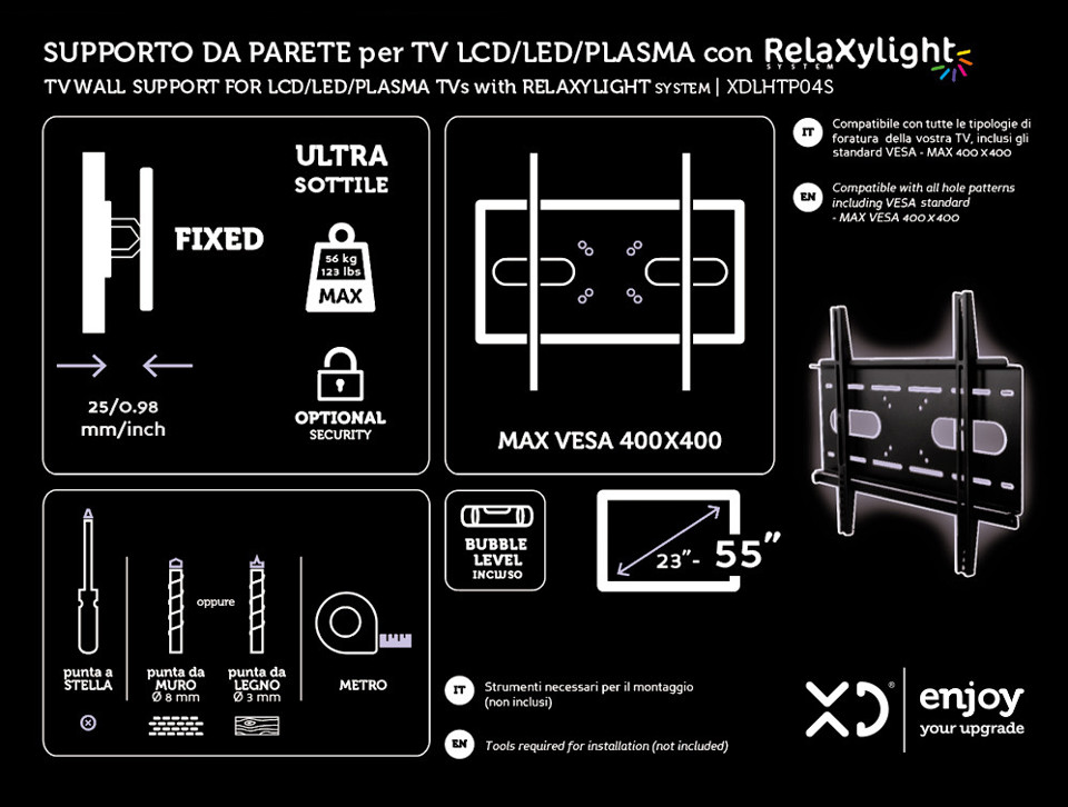 XD Enjoy XDLHTP04S Supporto TV a parete 139,7 cm (55") Nero