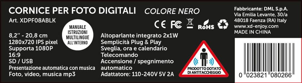 XD XDPF08ABLK cornice per foto digitali Nero 20,8 cm (8.2")