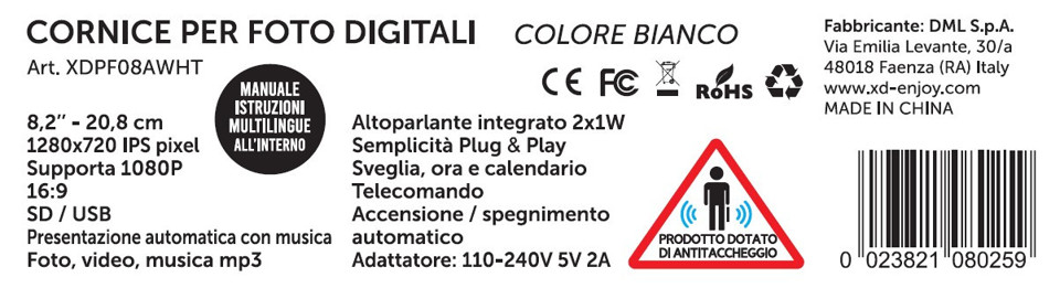 XD Enjoy XDPF08AWHT cornice per foto digitali Bianco 20,8 cm (8.2")