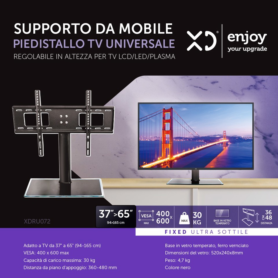 XD Enjoy XDRU072 Supporto TV a parete 165,1 cm (65") Nero