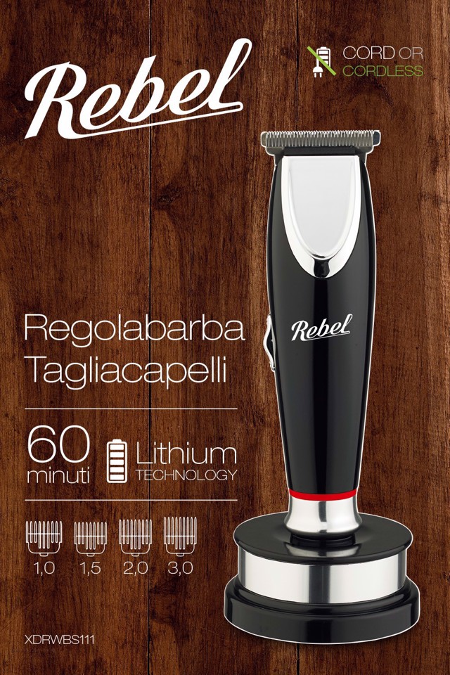 Rebel Tagliacapelli regolabarba Ricaricabile autonomia 60min 4 pettini - Nero, Argento