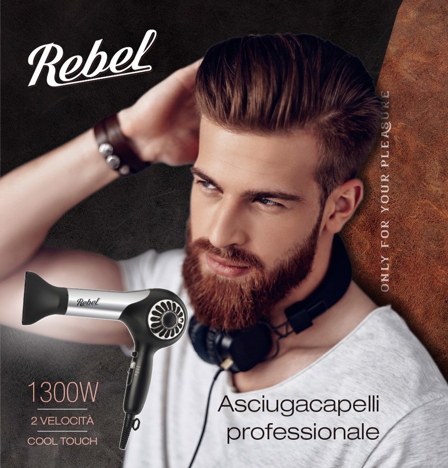 Rebel XDRWBS300 Phon semiprofessionale asciugacapelli 1300 W Nero, Argento linea premium Rebel