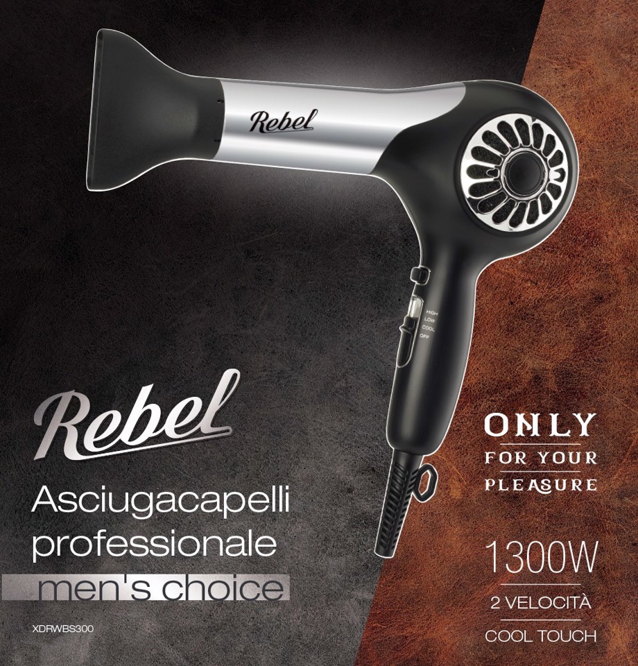 Rebel XDRWBS300 Phon semiprofessionale asciugacapelli 1300 W Nero, Argento linea premium Rebel