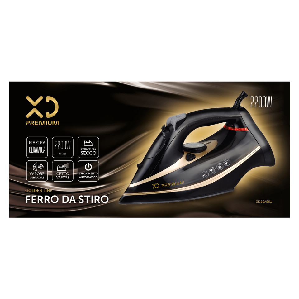 XD Enjoy XDSEA501 ferro da stiro Ferro da stiro a secco e a vapore Ceramica 2200 W Nero, Oro