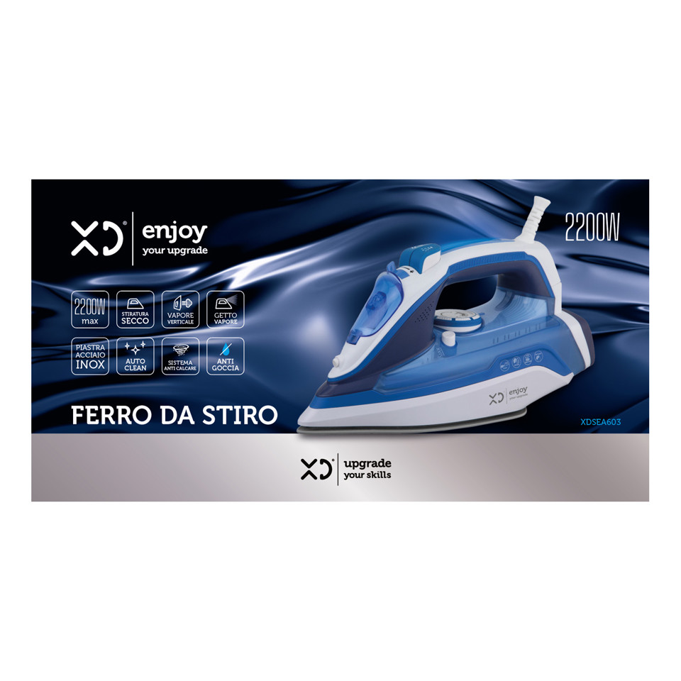 XD Enjoy XDSEA603 ferro da stiro Ferro da stiro a secco e a vapore Acciaio inossidabile 2200 W Blu, Bianco