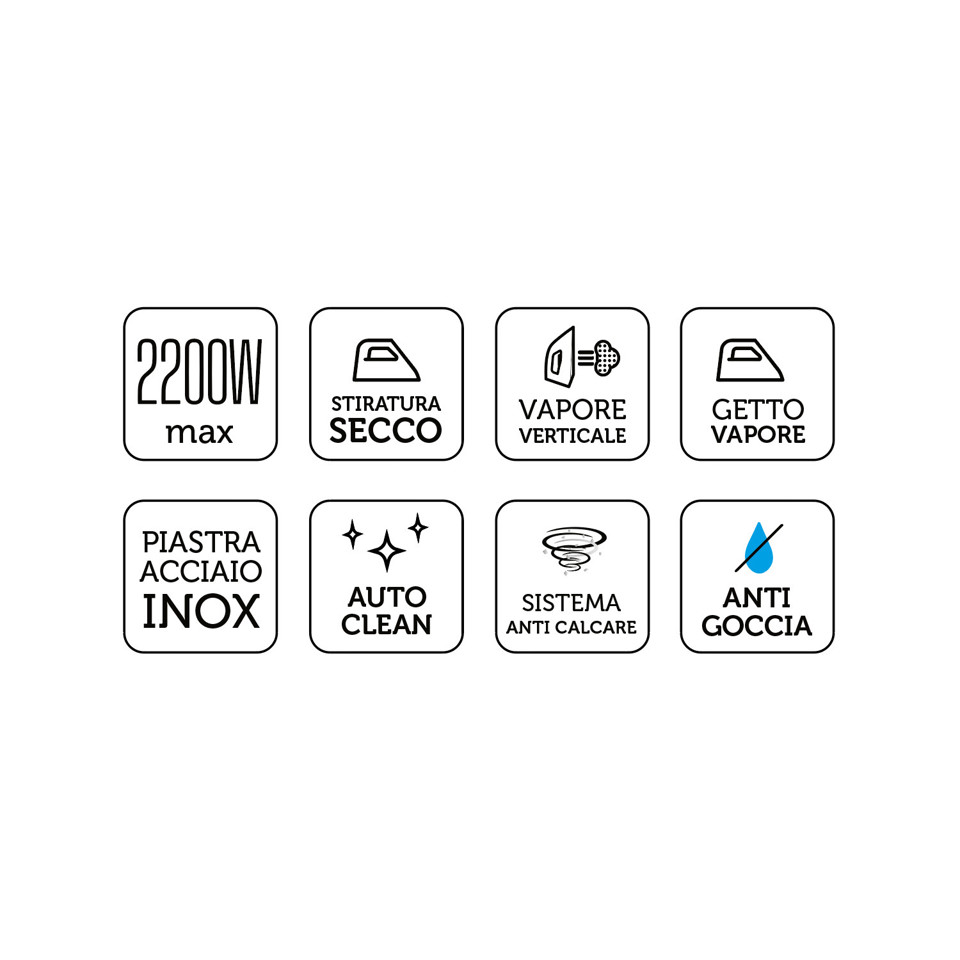 XD Enjoy XDSEA603 ferro da stiro Ferro da stiro a secco e a vapore Acciaio inossidabile 2200 W Blu, Bianco
