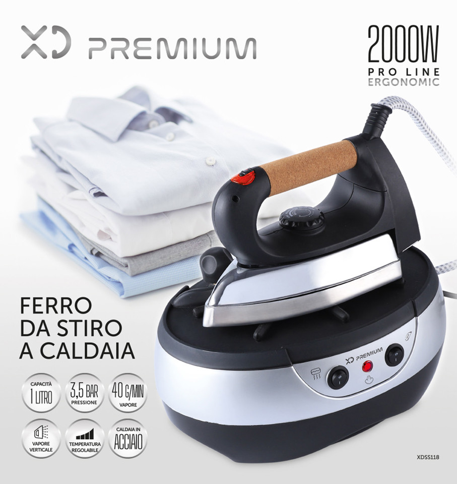 XD Enjoy XDSS118 ferro da stiro a caldaia 800 W 1 L Alluminio Nero, Acciaio inossidabile