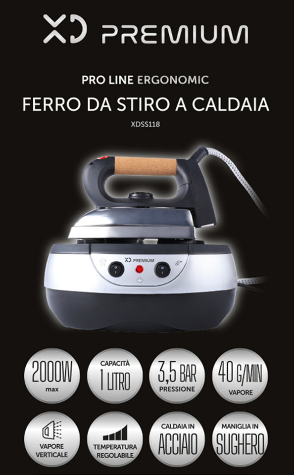 XD Enjoy XDSS118 ferro da stiro a caldaia 800 W 1 L Alluminio Nero, Acciaio inossidabile
