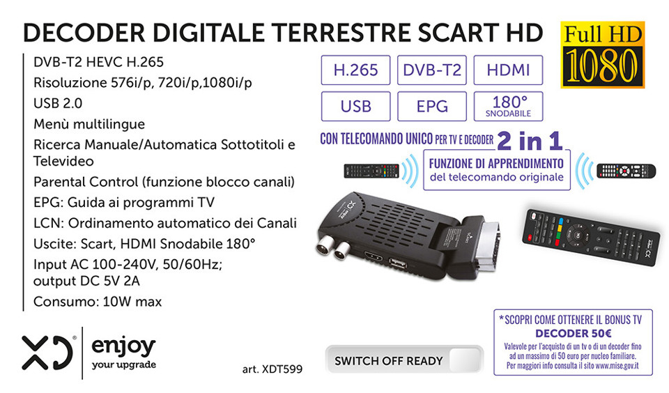 XD Enjoy XDT599 set-top box TV Terrestre Full HD Nero
