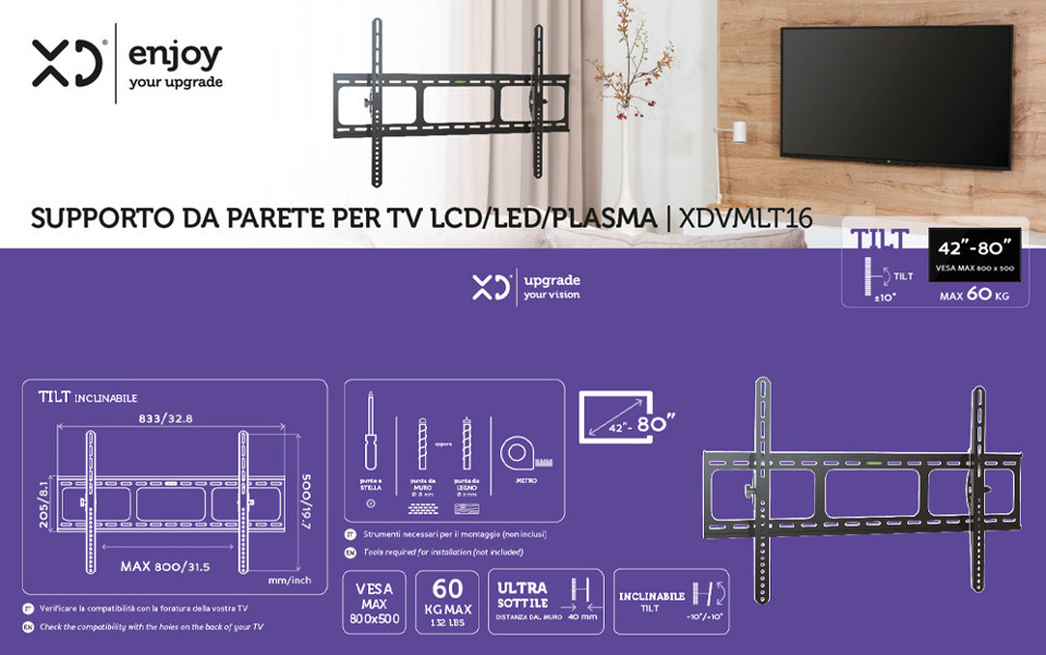 XD Enjoy XDVMLT16 Supporto TV a parete 2,03 m (80") Nero
