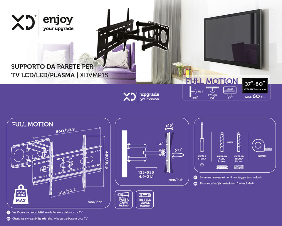 XD Enjoy XDVMP15 Supporto TV a parete 2,03 m (80") Nero