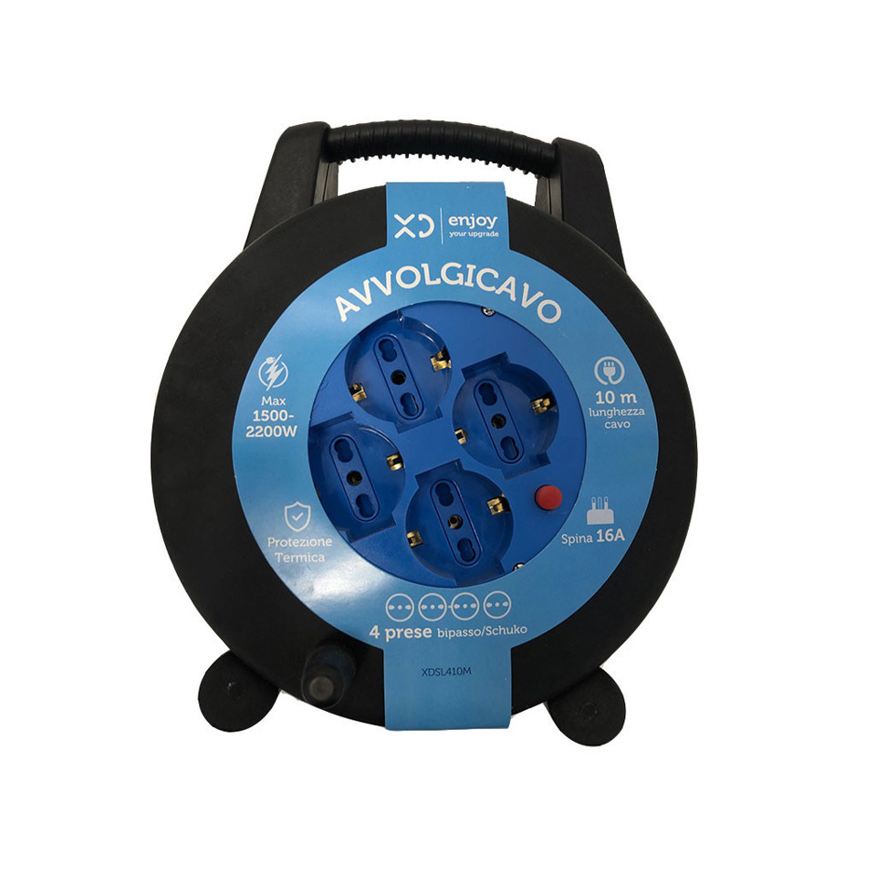 XD Enjoy Avvolgicavo 4 Prese Bipasso/Schuko Cavo 10Mt Con Spina Da 16A